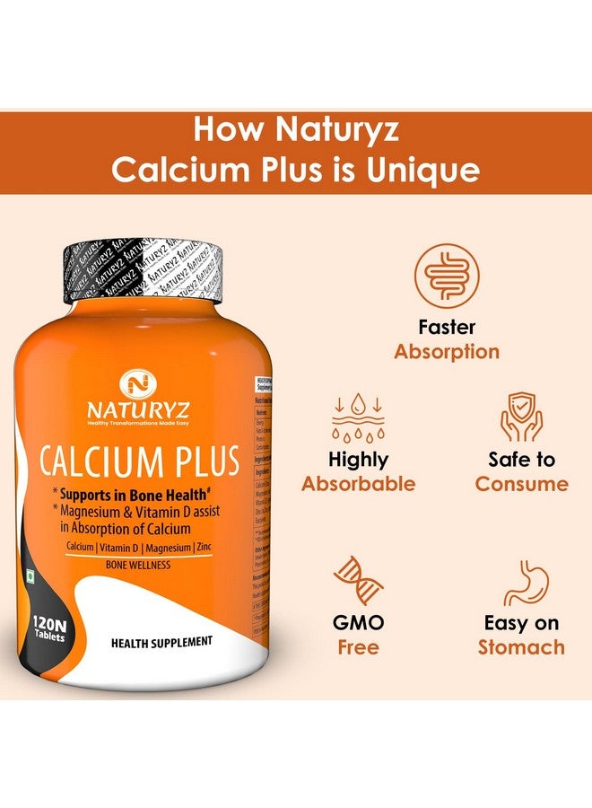 Naturyz Calcium Plus with Calcium Citrate, Vitamin D, Magnesium and Zinc Ideal Supplement for Bone Health & Joint Support of Men & Women - 120 Tablets - Image 5