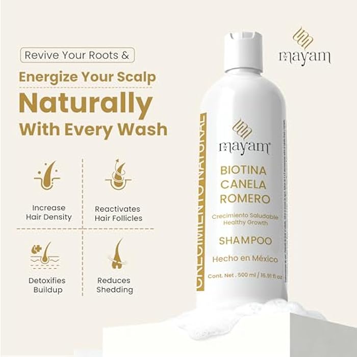 Mayam Beauty Shampoo Duo – Biotin + Cinnamon + Rosemary & Peptides + Bergamot (2 x 500ml) | Sulfate-Free Set for Stronger, Shinier Hair | For All Hair Types | Made in Mexico - Image 2