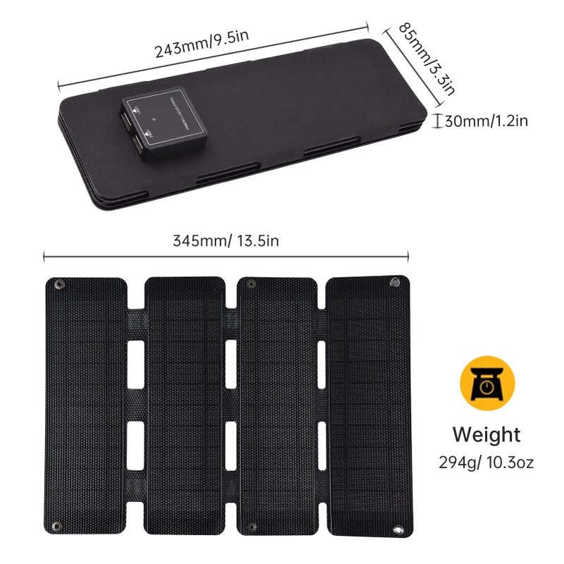 Foldable Solar Panel: 13W Monocrystalline Silicone Black Panel - IPX6 Waterproof 20.5% High Conversion Rate Dual USB Outputs Portable Compact 9.5*3.3*1.2 Inch 10-Ounce Design for Outdoor Hiking Backpa - Image 3