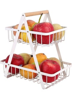 Arabest 2 Tier Vegetable Racks, Vegetable Fruit Storage Basket Stand Fruit Bowl Metal Detachable Fruit Vegetable Holder Storage For Kitchen (White)  - Image 1