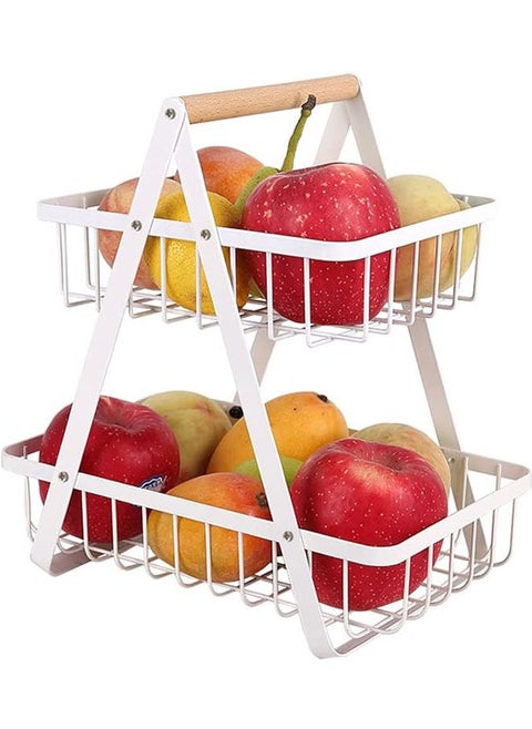 2 Tier Vegetable Racks, Vegetable Fruit Storage Basket Stand Fruit Bowl Metal Detachable Fruit Vegetable Holder Storage For Kitchen (White)