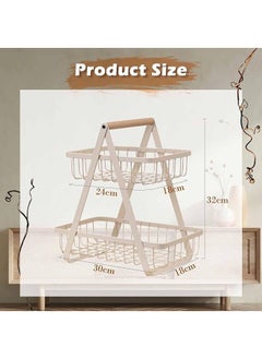 Arabest 2 Tier Vegetable Racks, Vegetable Fruit Storage Basket Stand Fruit Bowl Metal Detachable Fruit Vegetable Holder Storage For Kitchen (White)  - Image 5