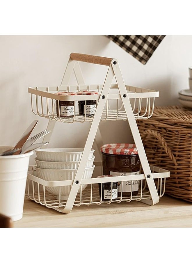 2 Tier Vegetable Racks, Vegetable Fruit Storage Basket Stand Fruit Bowl Metal Detachable Fruit Vegetable Holder Storage For Kitchen (White)