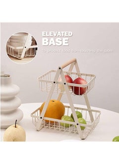 Arabest 2 Tier Vegetable Racks, Vegetable Fruit Storage Basket Stand Fruit Bowl Metal Detachable Fruit Vegetable Holder Storage For Kitchen (White)  - Image 4