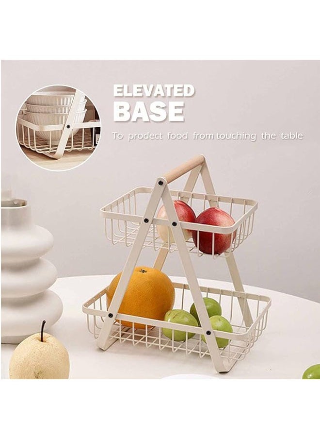 2 Tier Vegetable Racks, Vegetable Fruit Storage Basket Stand Fruit Bowl Metal Detachable Fruit Vegetable Holder Storage For Kitchen (White)