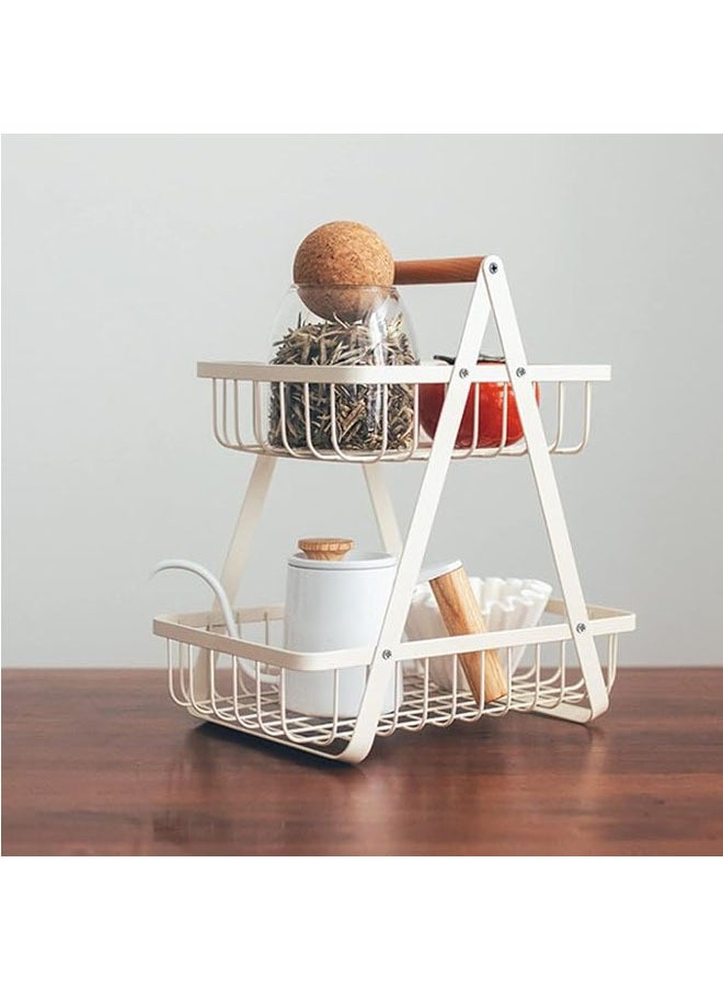 2 Tier Vegetable Racks, Vegetable Fruit Storage Basket Stand Fruit Bowl Metal Detachable Fruit Vegetable Holder Storage For Kitchen (White)