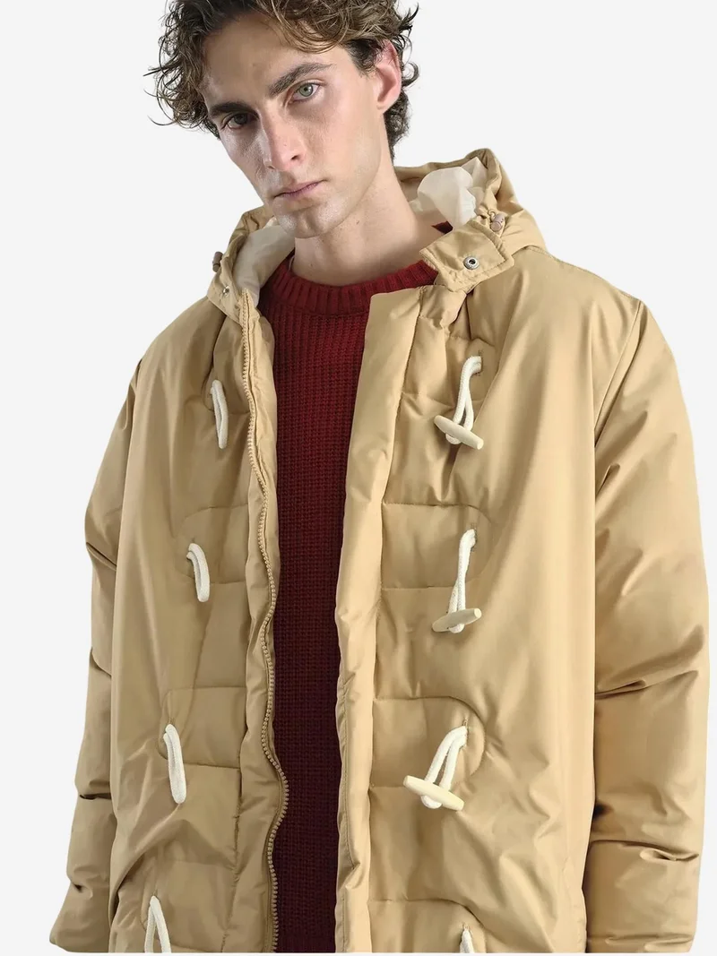 Giesto Beige Natural GIESTO Long Hooded Puffer Down Coat with Pockets for Men | Best Price UAE
