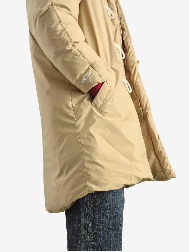 Giesto Beige Natural GIESTO Long Hooded Puffer Down Coat with Pockets for Men | Best Price UAE