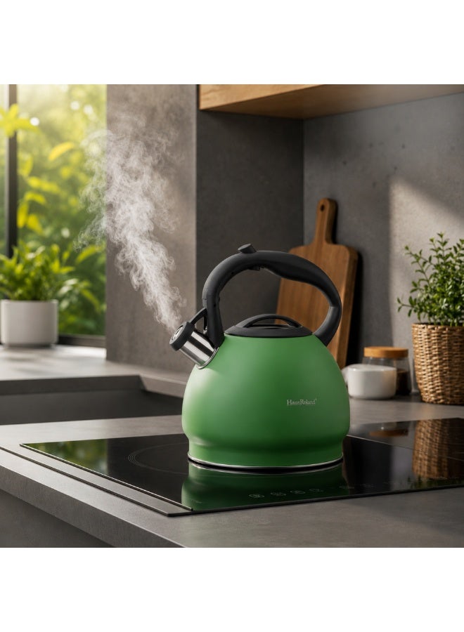 HausRoland Haus Roland Whistling Kettle Stainless Steel Tea Kettle 3 Liter Ergonomic Handle Whistling Teapot with Nylon Knob Lid Suitable for Induction and Gas Full Matte Green - Image 3