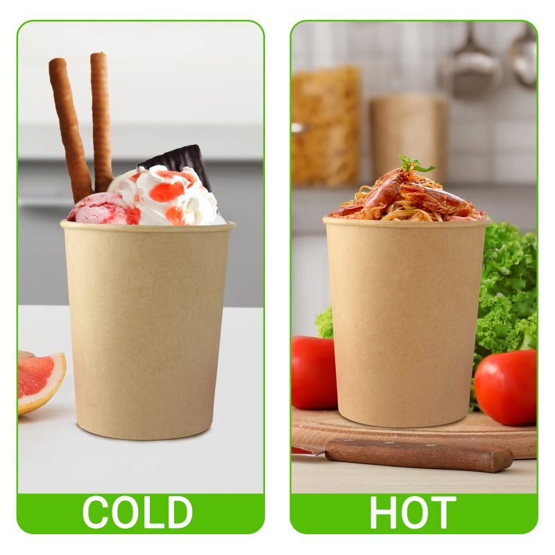 Belinlen 30 Sets 32 oz Paper Ice Cream Cups with Lids, Paper Food Containers With Vented Lids, To Go Hot Soup Bowls For Restaurants, Take Outs, or To-Go Lunch, Kraft - Image 4