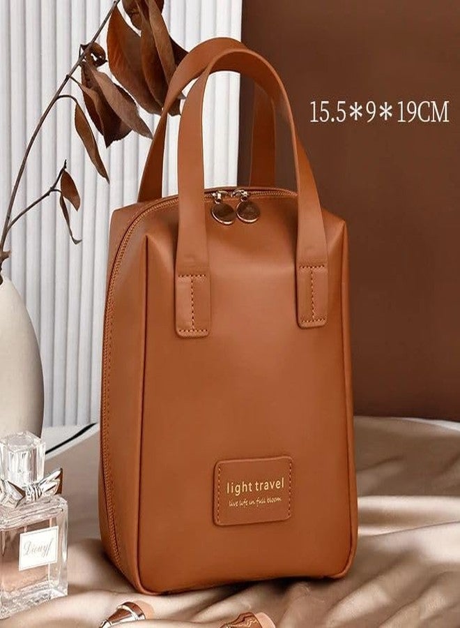 SHREESHANN Travel Toiletries Bag Waterproof Cosmetic Makeup Wash Bags PVC Portable Elastic Mini Makeup Pouch Bag Coin Purse, Soft Elastic Storage Pouch for Women and Girls (Brown, Medium) - Image 2