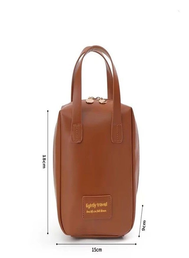 SHREESHANN Travel Toiletries Bag Waterproof Cosmetic Makeup Wash Bags PVC Portable Elastic Mini Makeup Pouch Bag Coin Purse, Soft Elastic Storage Pouch for Women and Girls (Brown, Medium) - Image 5