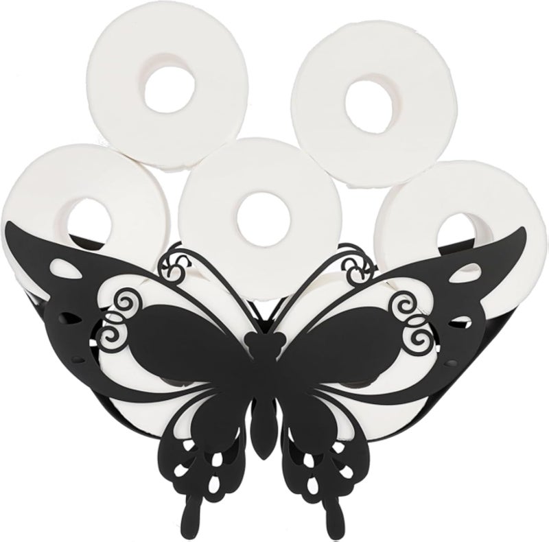 BTSKY Metal Toilet Paper Roll Holder - Matte Black Animal Style Toilet Tissue Holder, Freestanding Storage Container for Bathroom, Home, Kitchen (Swallowtail Butterfly)