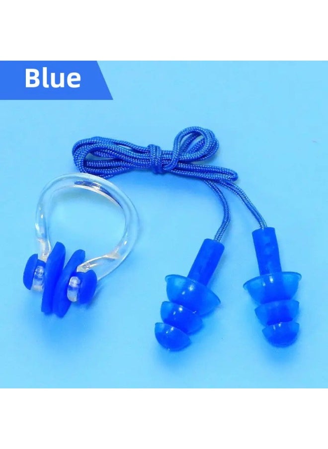 Generic Silicone Swimming Special Nose Clip Silicone Anti-soft Nose Diving Swimming Adults And Children Universal Anti-choking Nasal Plug-Colour:Blue Anti-falling Corded Earplugs + Nose Clip - Pack Of Three  - Image 1