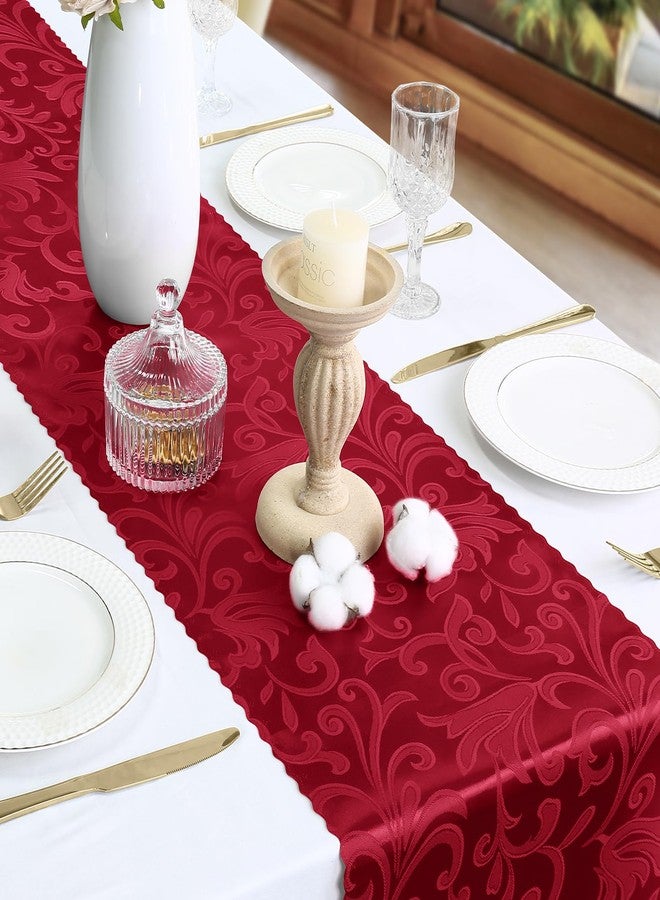 Eychei 2 Pack Red Satin Table Runner 12 x 108 Inch Long, Bright Smooth Damask Table Runner, Silky Jacquard Dinner Table Runner Decorations for Weddings, Banquet, Birthday Parties, Graduations - Image 4