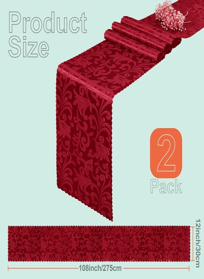 Eychei 2 Pack Red Satin Table Runner 12 x 108 Inch Long, Bright Smooth Damask Table Runner, Silky Jacquard Dinner Table Runner Decorations for Weddings, Banquet, Birthday Parties, Graduations - Image 3