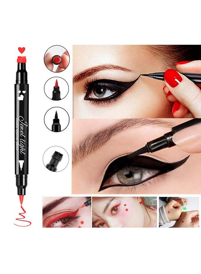 Go Ho 2 Pcs Waterproof Liquid Eyeliner Stamps,Black&Red Eyeliner Heart Stamp Eyeliner For Harley Costume Makeup,Double-Side Long-Lasting Winged Eyeliner Stamp,Smudge-Proof Eye Liner - Image 1