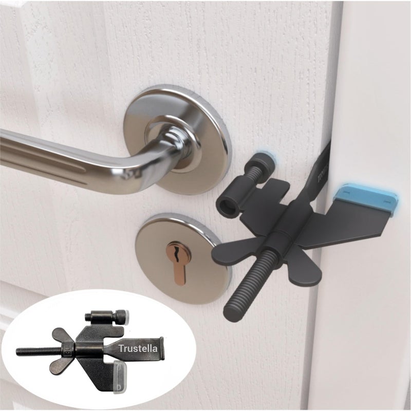 Original Trustella HeavyDuty Portable Door Lock Stainless Steel Security Device for Enhanced Safety Ideal for Home Travel Hotels Apartments Silicone Protector Caps Included 1 Black