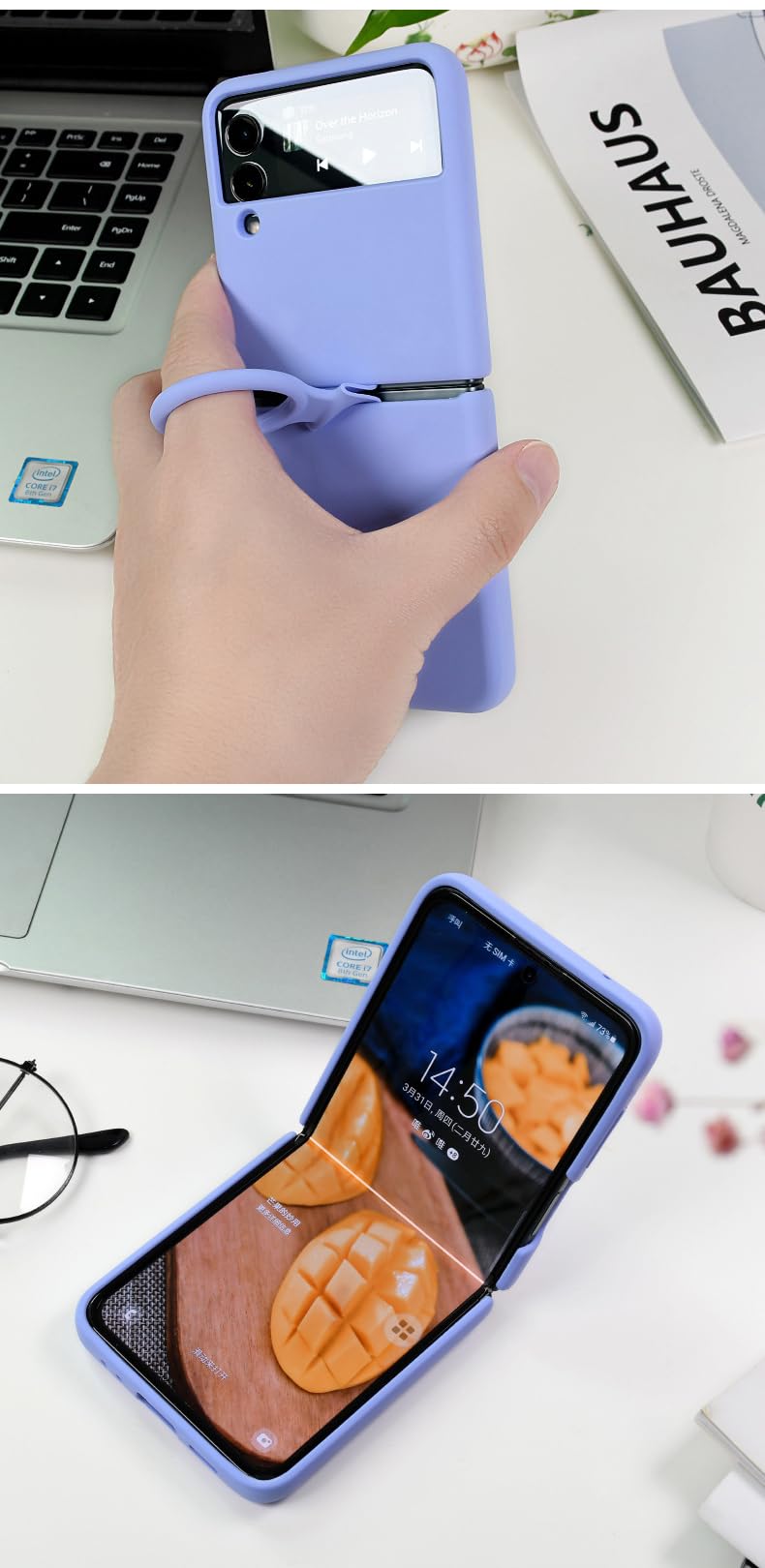 Valente Premium Silicone Case Cover with Ring for Galaxy Z Flip 4 (Purple) - Image 5