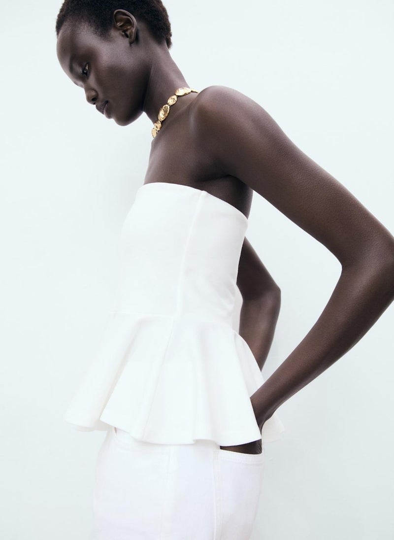 MANGO Strapless Peplum Top  - Image 3