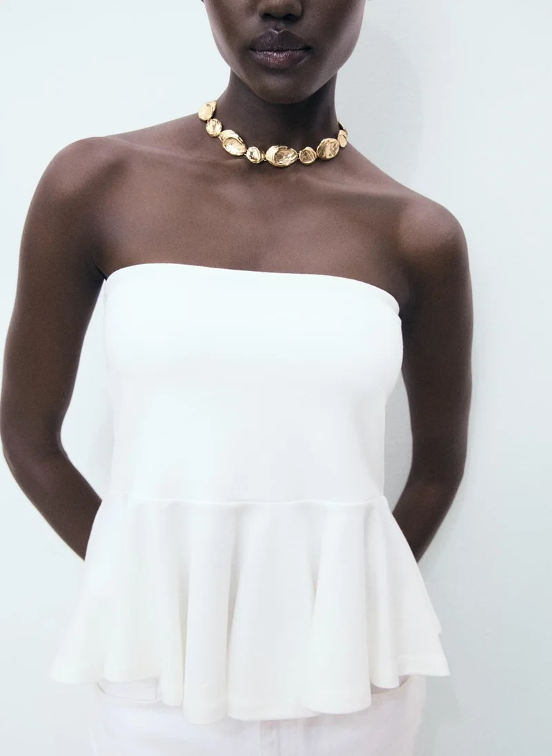 مانجو Strapless Peplum Top
