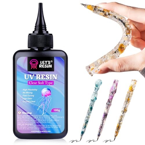 LET'S RESIN راتنج UV نوع ناعم، 100 جرام راتنج إبوكسي شفاف مرن وقابل للانحناء، مجموعة راتنج UV منخفضة الانكماش للحرف، صناعة المجوهرات، الزينة - Image 1