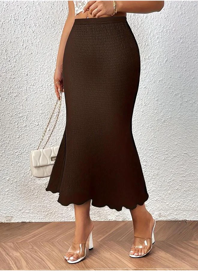 تايك تو Take Two Solid High Waist Mermaid Hem Midi Skirt