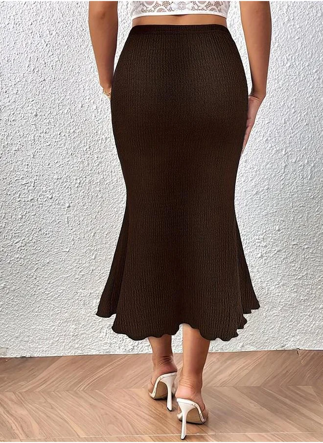 تايك تو Take Two Solid High Waist Mermaid Hem Midi Skirt