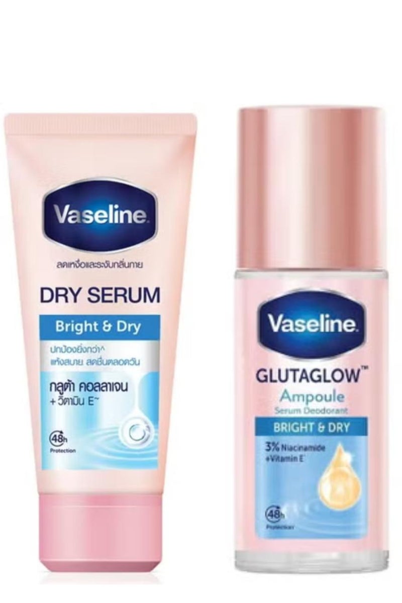 Vaseline The Best Set For Body Two Pcs Deodorant Dry Serum Bright & Repair 45ml+Roll On Glutaglow Bright And Dry Ampoule Serum Deodorant 45 ml