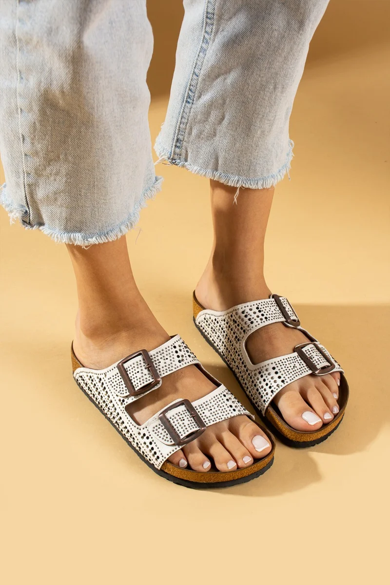 Pembe Potin Pink Potin Double Buckle Stone Detailed Anatomical Sole Women's Slippers 51-600-24