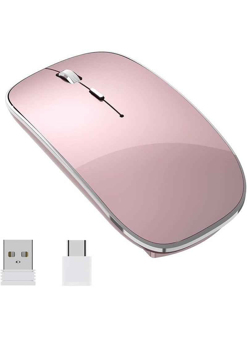 الماوس اللاسلكي قابل للشحن المحمول الصامت USB ونوع-C مزدوج الوضع 3 DPI قابل للتعديل للكمبيوتر المحمول، ماك، ماك بوك، أندرويد، الكمبيوتر الشخصي (Q23S الأسود) (الذهب الوردي) - Image 5