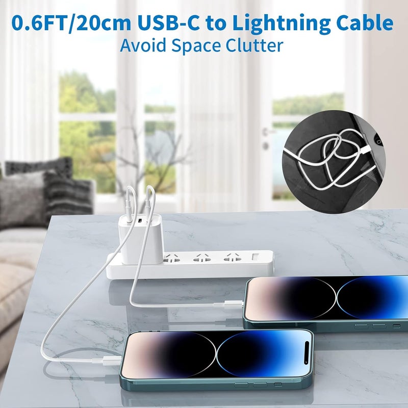 ايسبي كابلز [معتمد من Apple MFi] كابل USB-C إلى Lightning قصير، طول 8 بوصات، عبوة تحتوي على 2 كابلات، للشحن السريع ونقل البيانات، مناسب للآيفون 14/13/12/11 Pro، XS/XR/8/7، الآيباد، AirPods، وبنك الطاقة. - Image 3