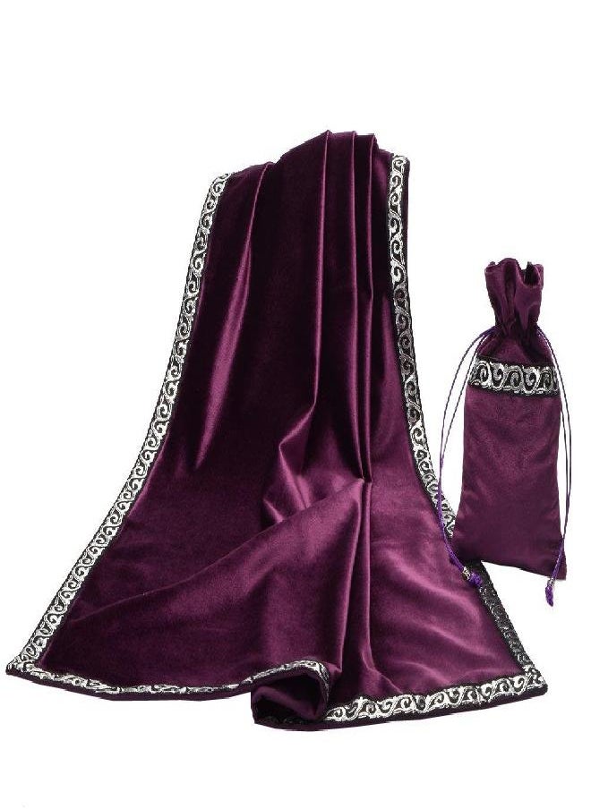 BLESSUME - BLESSUME Altar Tarot Table Cloth Divination Wicca Velvet Cloth with Tarot Pouch 24.4 * 24.4 inch Purple - Image 1