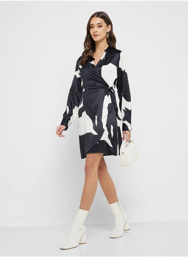 ONLY Printed Tie Detail Wrap Dress