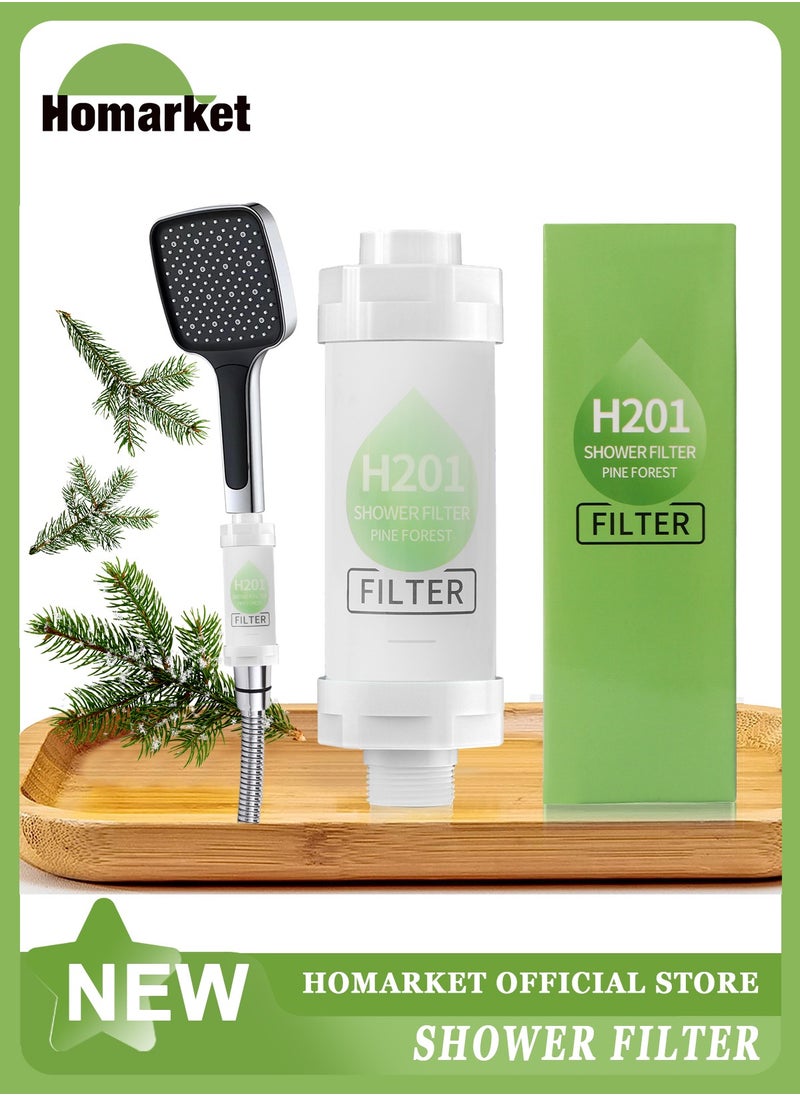 H201 Shower Head Filter - Vitamin C Shower Infuser , Hard Water Softener, Chlorine & Fluoride Shower Filter, Water Purifying Filtered Shower Head with Beads, Helps Dry Skin & Hair Loss (Pine Forest)  - Image 1
