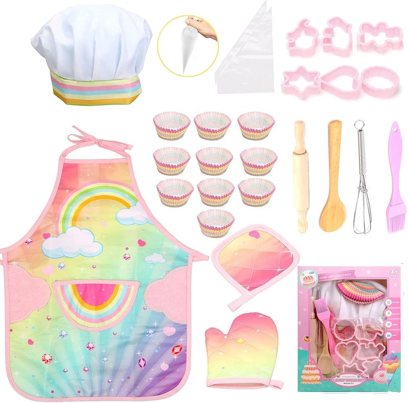 joyzzz Cooking and Baking Set for Kids, 26PCS Toddler Chef Hat Apron Dress Up with Apron, Chef Hat, Mitt, Cookie Cutters and Utensil, Baking Kit for Boys and Girls Toddler Ages 3+ - Image 1