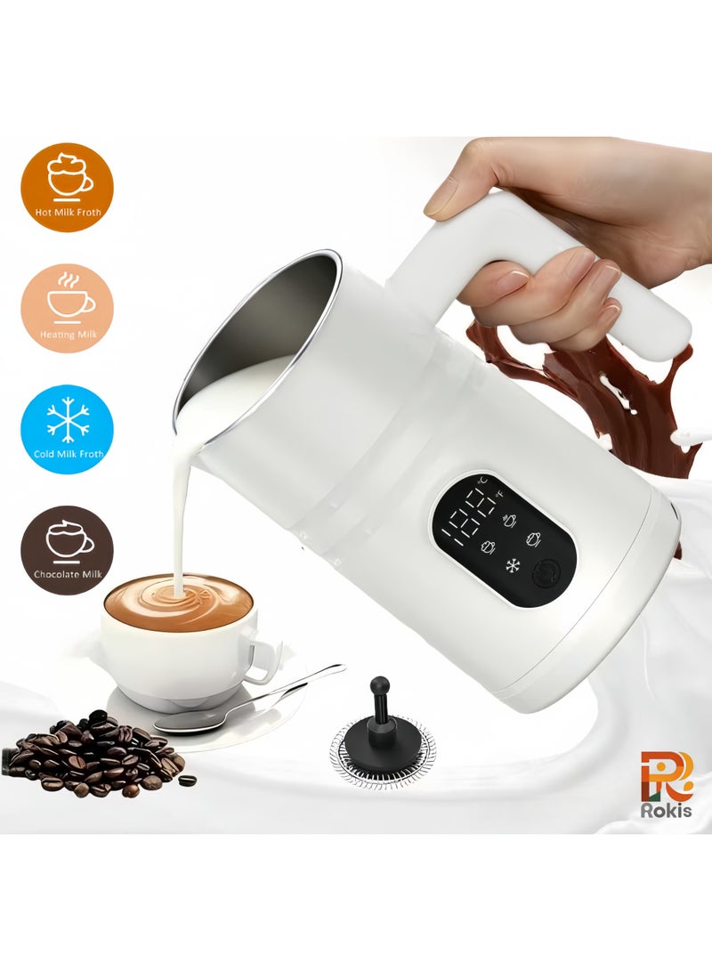 Rokis Electric Milk Frother, 5 in 1 Milk Steamer, Milk Heater with Temperature Control and LED Display, 350ML Automatic Milk Foamer Hot and Cold Foam for Coffee, Espresso, Latte, Hot Chocolate (White) - Image 1