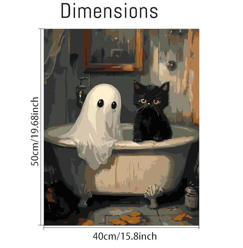 Clendo Halloween Paint by Numbers Kit for Adults, Ghost Oil Painting by Numbers with Brushes, Black Cat Art and Crafts Canvas Kit for Beginner Home Decor 16x20 inch / 40x50 cm - Image 2