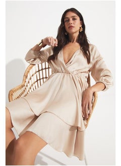 JUNE June Flounce Satin Dress Stone  - Image 3