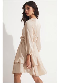 JUNE June Flounce Satin Dress Stone  - Image 4
