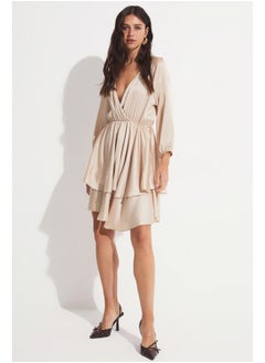 JUNE June Flounce Satin Dress Stone  - Image 2
