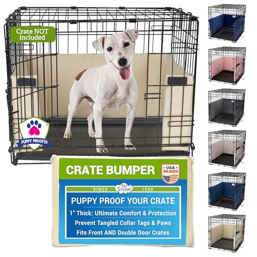 Pet Dreams Dog Crate Bumper - Comfy Liner & Dog Tail Protector for Inside Crate, Fits iCrate Cages 18, 24, 30, 36, 42, 48 Inches (Khaki, Medium, 30") - Image 1