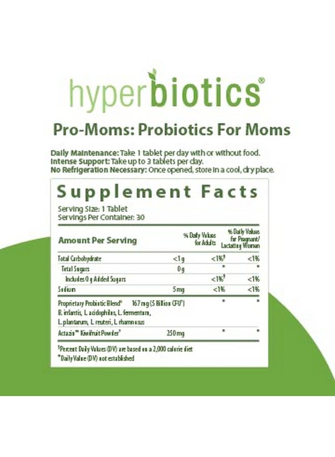 Hyperbiotics Pro Moms ; Probiotics For Women Pregnancy ; Prenatal Nursing Postnatal ; Folate Immune & Digestive Support ; Time Released Tablets ; 1 Per Day ; Vegan ; No Dairy And Gluten Free ; 30 Count - Image 3