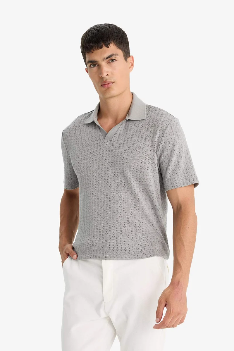 Defacto  Knitwear Look Short Sleeve Polo T-Shirt for Men | Best Price UAE