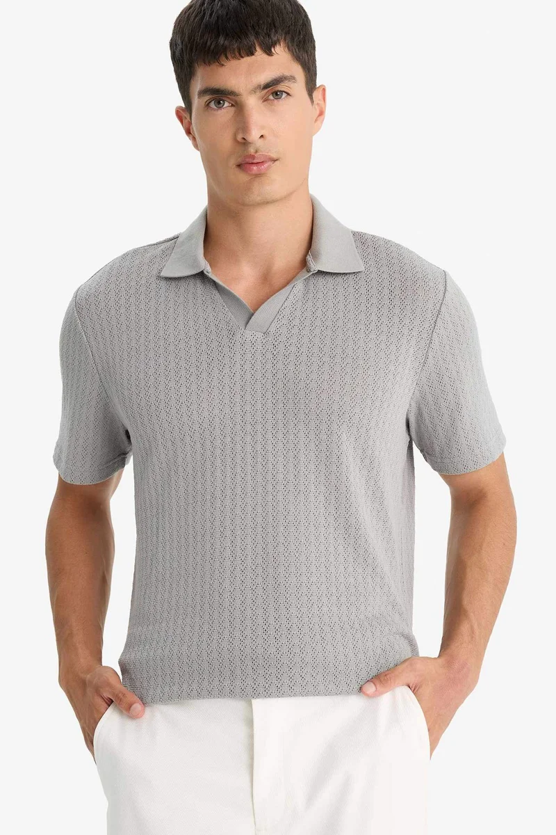 Knitwear Look Short Sleeve Polo T-Shirt