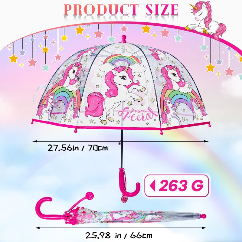 Fabbay 2 Pcs Umbrella Easter Basket Kids Clear Bubble Umbrellas Unicorn with Easy Grip Curved Handle Transparent Umbrella(Cute Unicorn) - Image 3