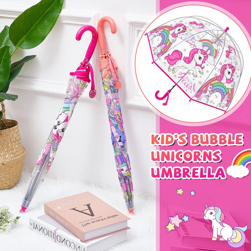 Fabbay 2 Pcs Umbrella Easter Basket Kids Clear Bubble Umbrellas Unicorn with Easy Grip Curved Handle Transparent Umbrella(Cute Unicorn) - Image 5