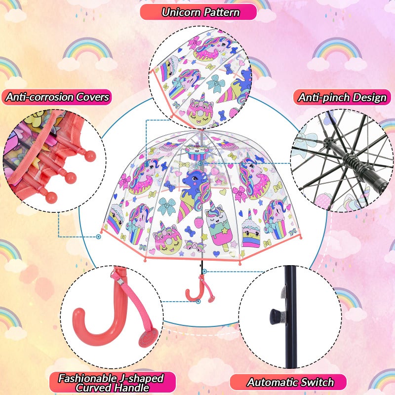 Fabbay 2 Pcs Umbrella Easter Basket Kids Clear Bubble Umbrellas Unicorn with Easy Grip Curved Handle Transparent Umbrella(Cute Unicorn) - Image 4