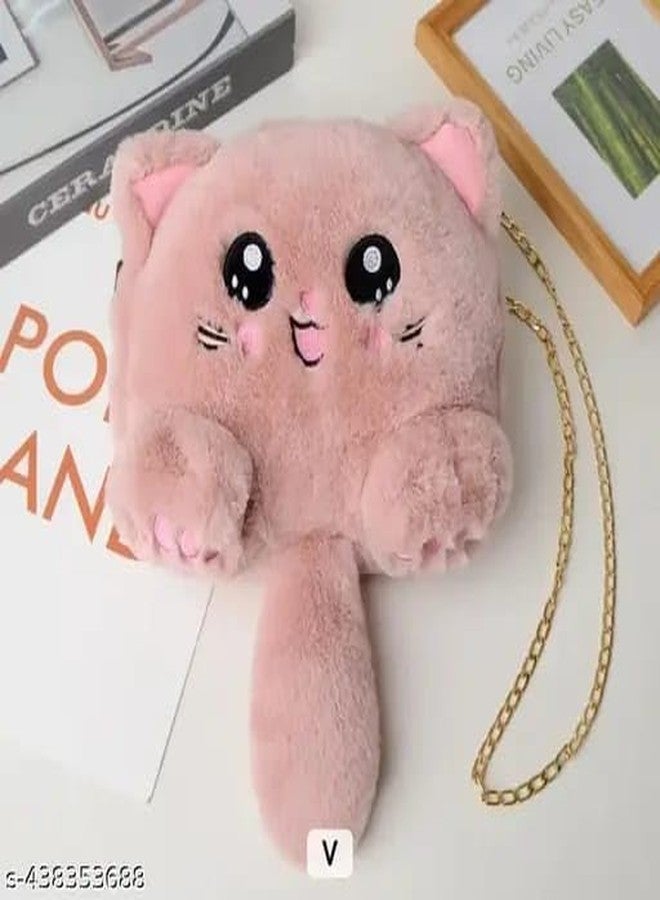 NAPP MALL Cat Animal Shoulder Bag Messenger Bags Faux Fur Handbag Chain Cartoon Crossbody Handbags Unique designer sling bag Handbag With Chain kids sling Bag Handbag for Girls (Pink Cat) - Image 4