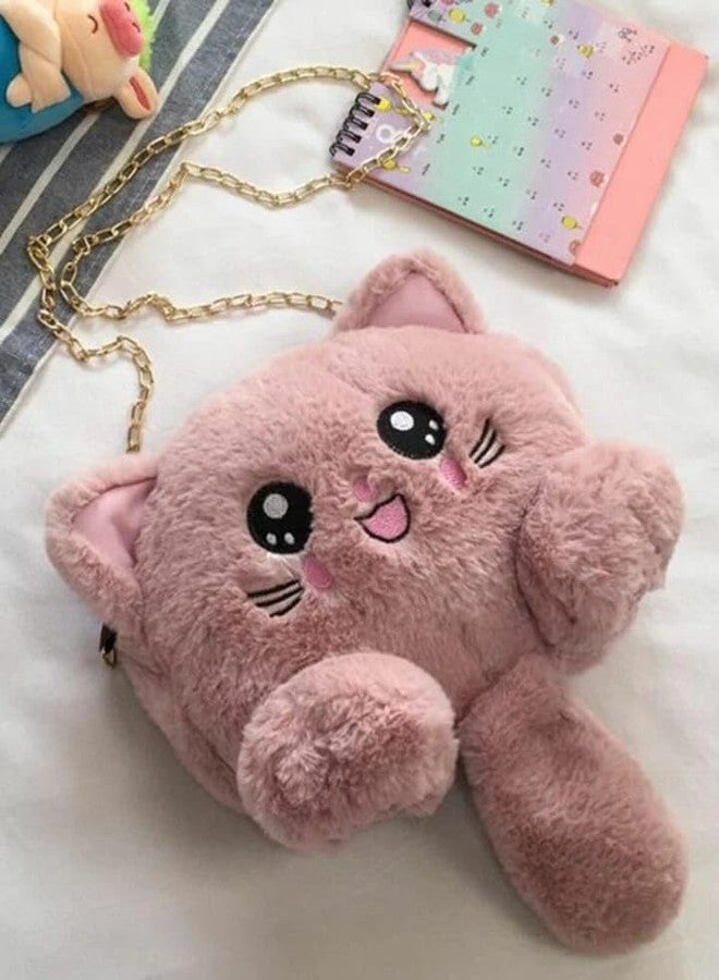 NAPP MALL Cat Animal Shoulder Bag Messenger Bags Faux Fur Handbag Chain Cartoon Crossbody Handbags Unique designer sling bag Handbag With Chain kids sling Bag Handbag for Girls (Pink Cat) - Image 3